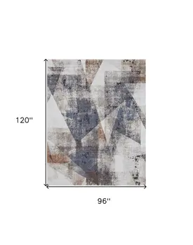 8' X 10' Gray Blue and Ivory Checkered Power Loom Area Rug