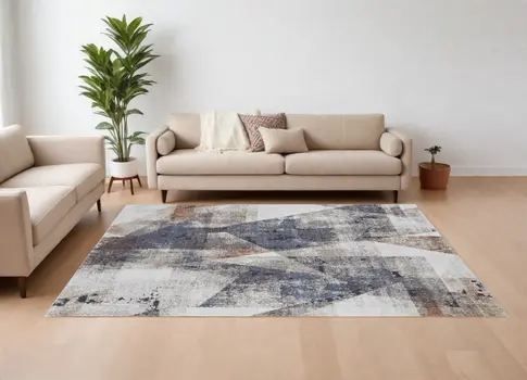 10' X 14' Gray Blue and Ivory Checkered Power Loom Area Rug