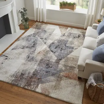8' Gray Blue and Ivory Checkered Power Loom Runner Rug