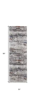 8' Gray Blue and Ivory Abstract Power Loom Runner Rug