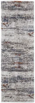 8' Gray Blue and Ivory Abstract Power Loom Runner Rug