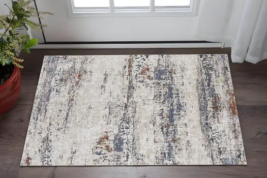 2' X 3' Gray Blue and Ivory Abstract Power Loom Area Rug