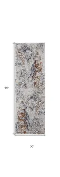 8' Ivory Blue and Brown Abstract Power Loom Runner Rug