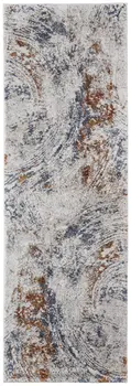 8' Ivory Blue and Brown Abstract Power Loom Runner Rug