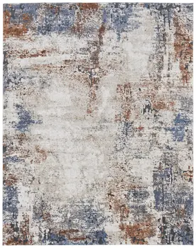 10' X 14' Blue Gray and Brown Abstract Power Loom Worn Faded Area Rug
