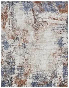 10' X 14' Blue Gray and Brown Abstract Power Loom Worn Faded Area Rug