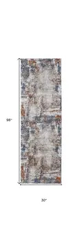 8' Blue Gray and Brown Abstract Power Loom Worn Faded Runner Rug