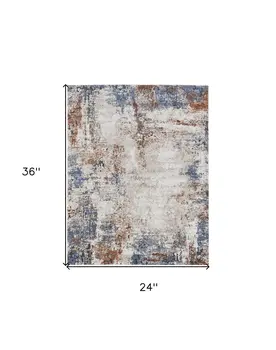 2' X 3' Blue Gray and Brown Abstract Power Loom Worn Faded Area Rug
