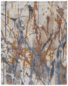 8' X 10' Ivory Blue and Brown Abstract Power Loom Area Rug