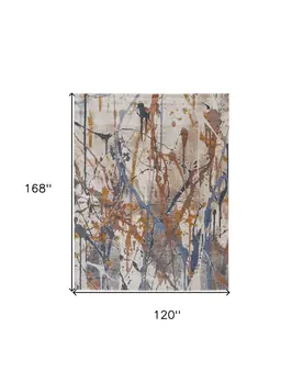 10' X 14' Ivory Blue and Brown Abstract Power Loom Area Rug