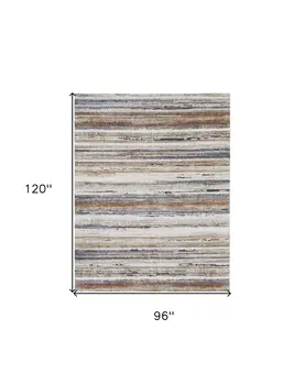8' X 10' Ivory Blue and Brown Striped Power Loom Area Rug