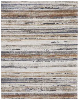 10' X 14' Ivory Blue and Brown Striped Power Loom Area Rug