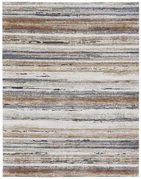 10' X 14' Ivory Blue and Brown Striped Power Loom Area Rug