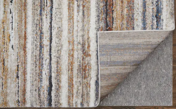 10' X 14' Ivory Blue and Brown Striped Power Loom Area Rug
