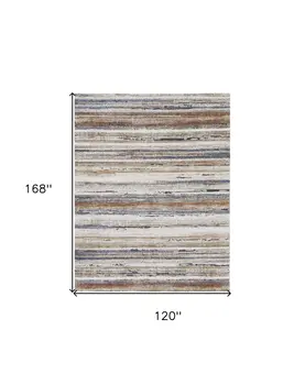 10' X 14' Ivory Blue and Brown Striped Power Loom Area Rug