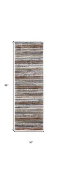 8' Ivory Blue and Brown Striped Power Loom Runner Rug