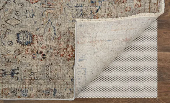 3' X 5' Red Tan and Blue Oriental Power Loom Worn Faded Area Rug With Fringe