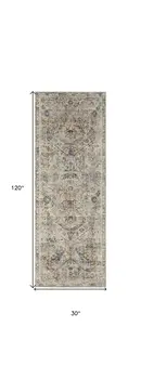 10' Red Tan and Blue Oriental Power Loom Worn Faded Runner Rug With Fringe