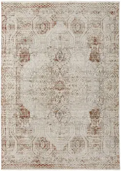 3' X 5' Ivory Gray and Brown Abstract Power Loom Worn Faded Area Rug With Fringe