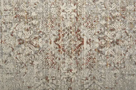 8' Ivory Gray and Brown Abstract Power Loom Worn Faded Runner Rug With Fringe