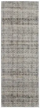 12' Gray Ivory and Blue Abstract Power Loom Worn Faded Runner Rug With Fringe