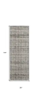 12' Gray Ivory and Blue Abstract Power Loom Worn Faded Runner Rug With Fringe