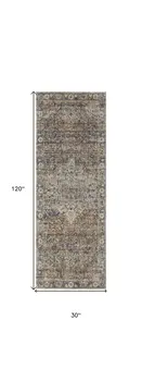 10' Tan Blue and Brown Oriental Power Loom Runner Rug With Fringe