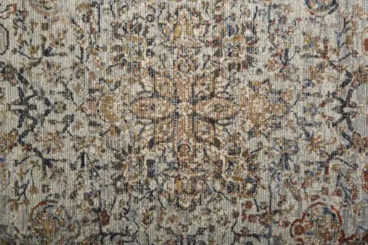 12' Tan Blue and Brown Oriental Power Loom Runner Rug With Fringe