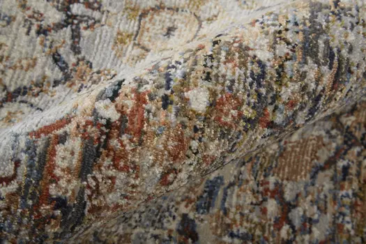 8' Tan Blue and Brown Oriental Power Loom Runner Rug With Fringe