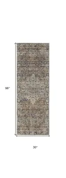 8' Tan Blue and Brown Oriental Power Loom Runner Rug With Fringe