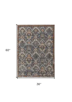 3' X 5' Ivory Blue and Brown Floral Power Loom Area Rug With Fringe