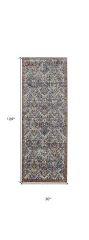 10' Ivory Blue and Brown Floral Power Loom Runner Rug With Fringe
