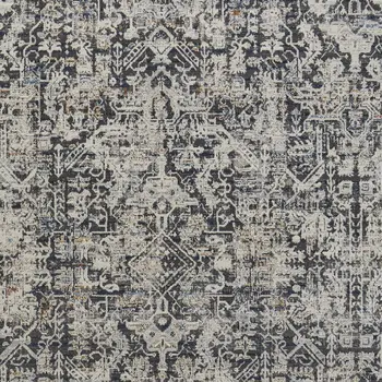 3' X 5' Ivory and Gray Abstract Power Loom Worn Faded Area Rug With Fringe