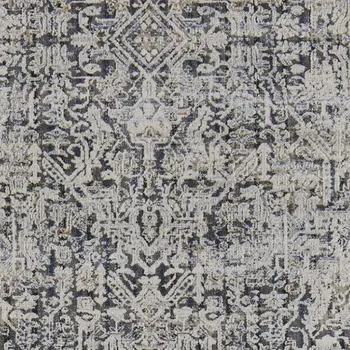 10' Ivory and Gray Abstract Power Loom Worn Faded Runner Rug With Fringe