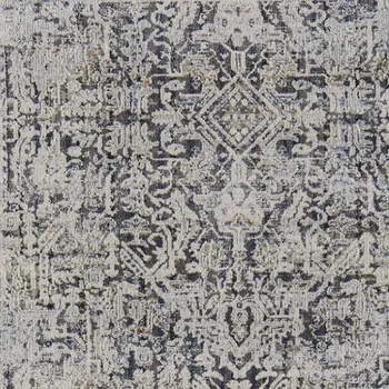 10' Ivory and Gray Abstract Power Loom Worn Faded Runner Rug With Fringe