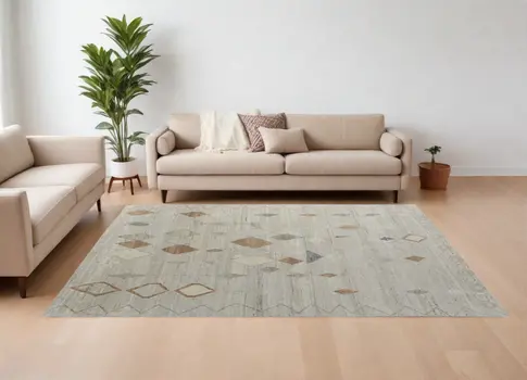 8' X 12' Tan Brown and Gray Wool Moroccan Hand Knotted Area Rug