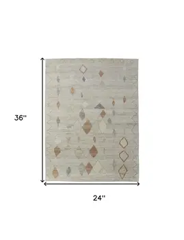 2' X 3' Tan Brown and Gray Wool Moroccan Hand Knotted Area Rug