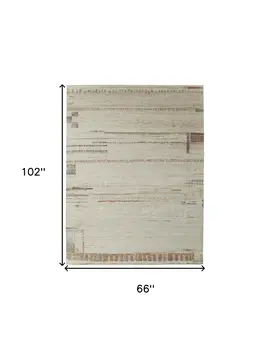 6' X 9' Gray Tan and Green Wool Abstract Hand Knotted Area Rug
