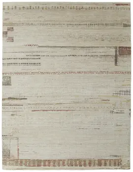 8' X 12' Gray Tan and Green Wool Abstract Hand Knotted Area Rug