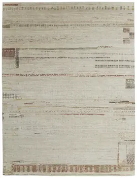 8' X 12' Gray Tan and Green Wool Abstract Hand Knotted Area Rug