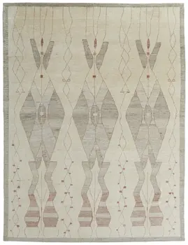 9' X 13' Gray and Red Wool Geometric Hand Knotted Area Rug