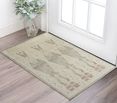2' X 3' Gray and Red Wool Geometric Hand Knotted Area Rug
