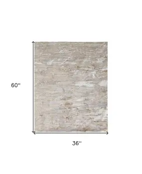 3' X 5' Ivory Gray and Tan Abstract Power Loom Worn Faded Area Rug
