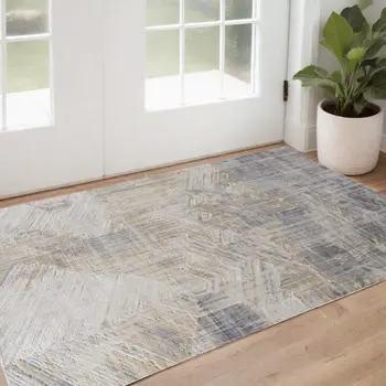3' X 5' Gray and Ivory Abstract Power Loom Worn Faded Area Rug