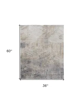 3' X 5' Gray and Ivory Abstract Power Loom Worn Faded Area Rug