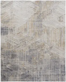 3' X 5' Gray and Ivory Abstract Power Loom Worn Faded Area Rug