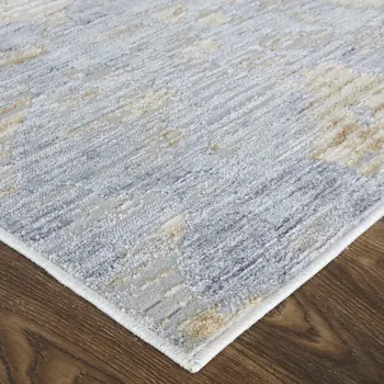 3' X 5' Ivory Tan and Blue Ombre Power Loom Area Rug