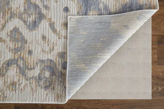 3' X 5' Ivory Tan and Blue Ombre Power Loom Area Rug