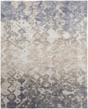 3' X 5' Ivory Tan and Blue Ombre Power Loom Area Rug