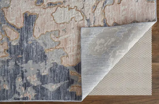 3' X 5' Tan and Blue Abstract Power Loom Worn Faded Area Rug